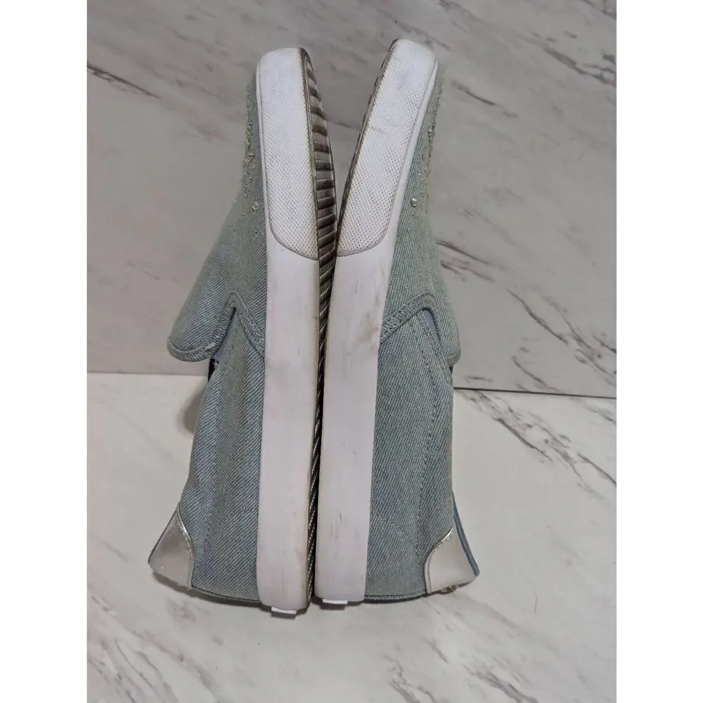 Nine West Women's Blue Denim Slip-On Sparkle Embellished Toe Sneakers Size 8